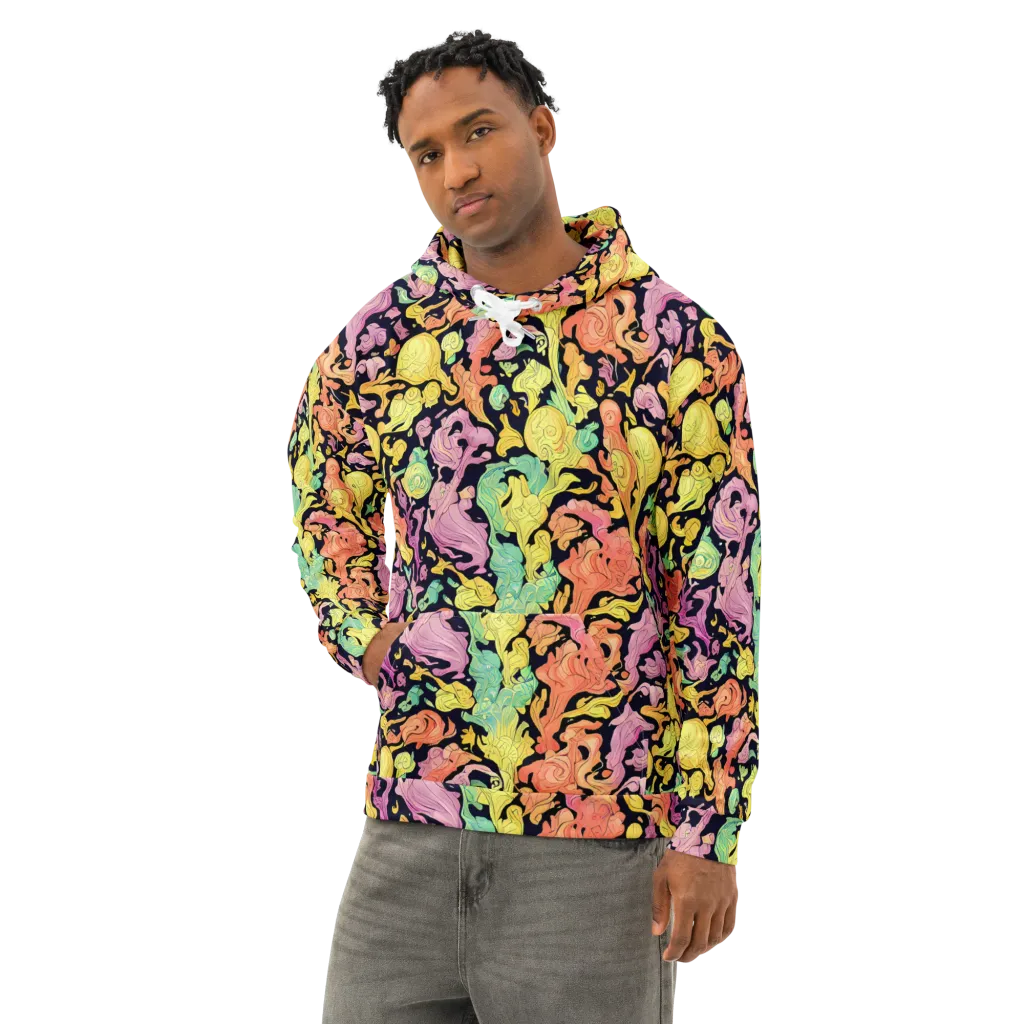 Chromatic Bloom on Cotton Hoodie — Left Front
