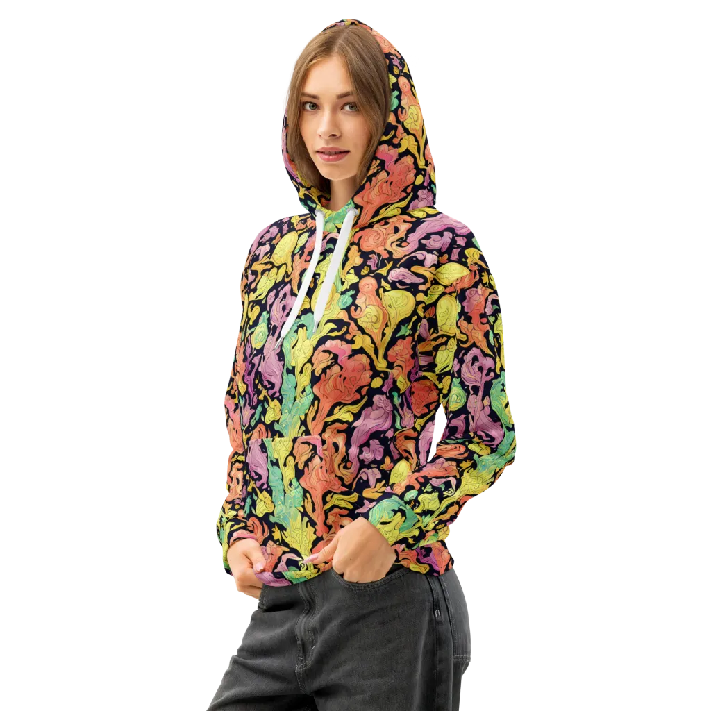 Chromatic Bloom on Cotton Hoodie — Left Front