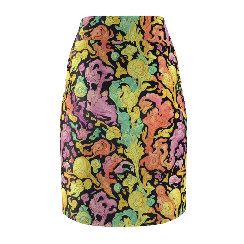 Chromatic Bloom on Pencil Skirt — Back