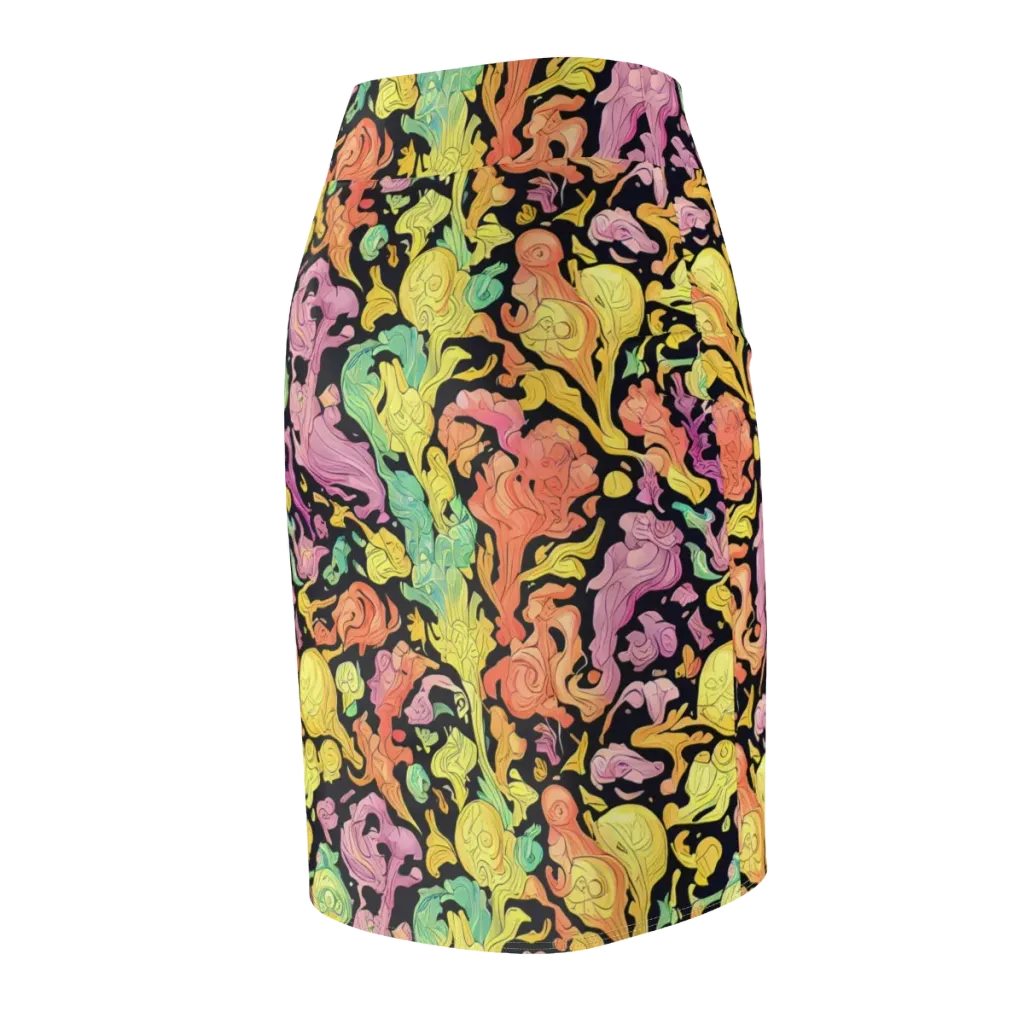 Chromatic Bloom on Pencil Skirt — Back Side