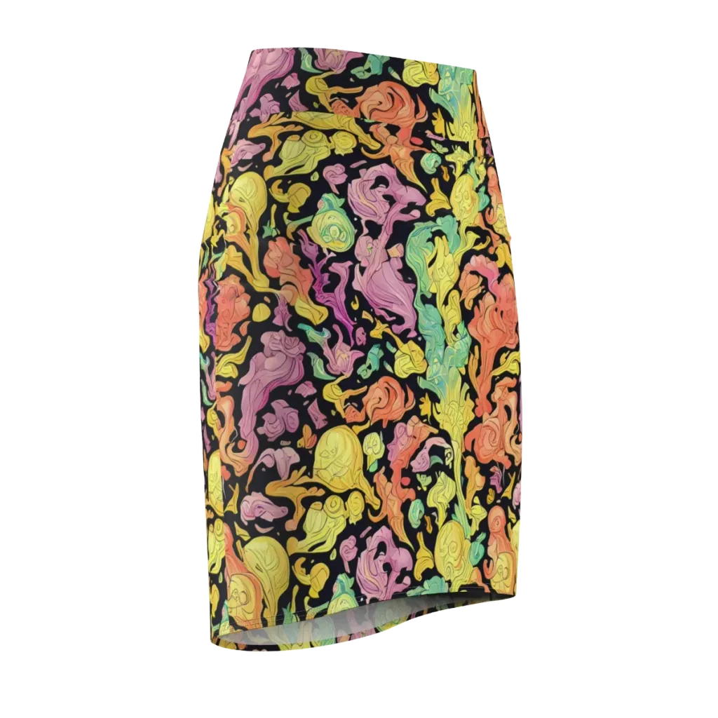 Chromatic Bloom on Pencil Skirt — Front Side