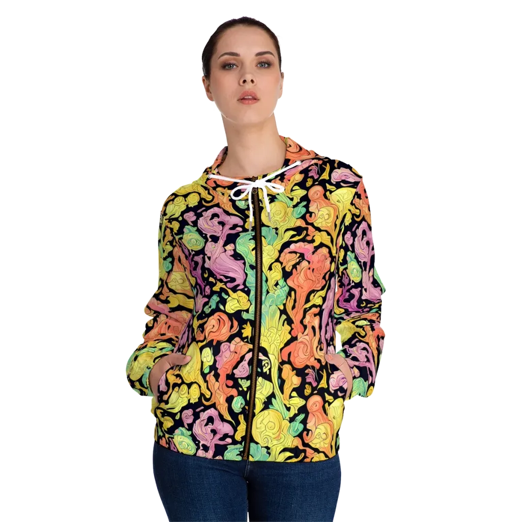 Chromatic Bloom on Women's Full-Zip Hoodie — Front On Person