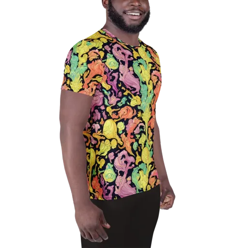Chromatic Bloom on a Men's Athletic T-Shirt