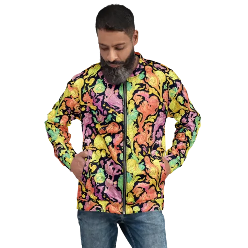 Chromatic Bloom on a Bomber Jacket