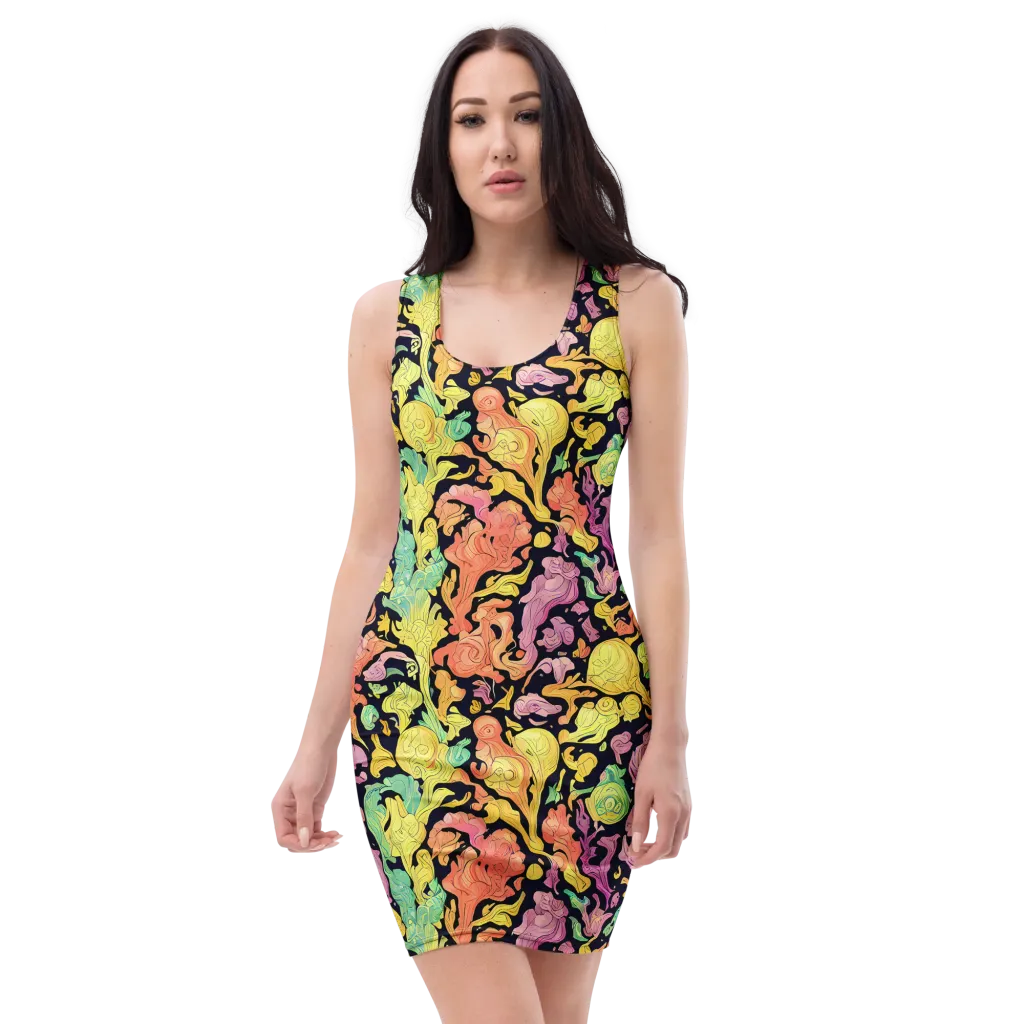 Chromatic Bloom on Bodycon Dress — Front