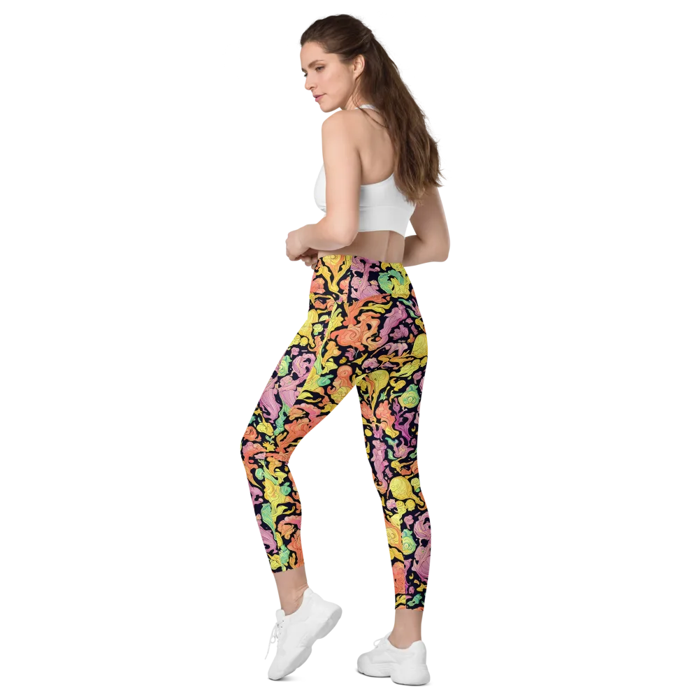 Chromatic Bloom on Leggings with Pockets — Left Back