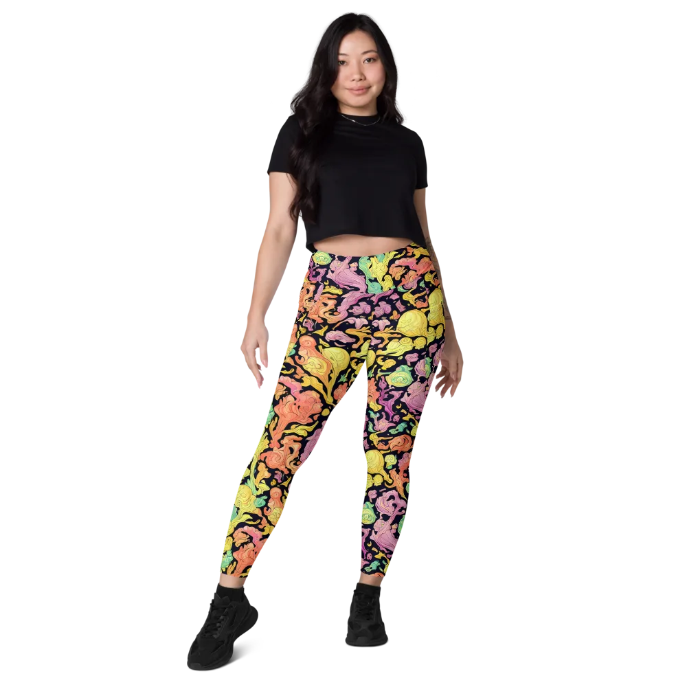 Chromatic Bloom on Leggings with Pockets — Front