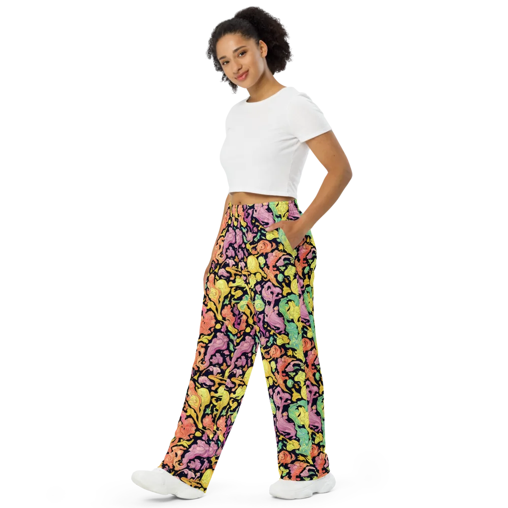 Chromatic Bloom on Wide-Leg Pants — Left Front