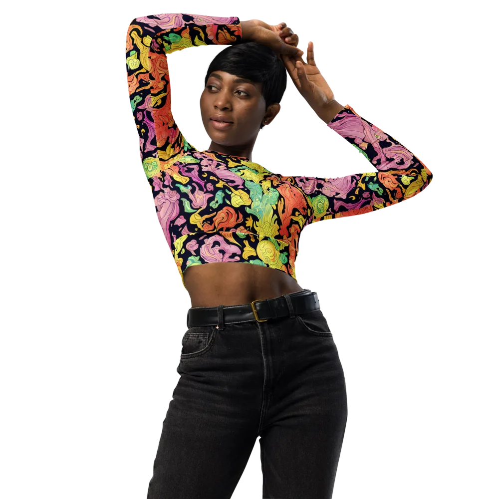 Chromatic Bloom on Long Sleeve Crop Top — Front
