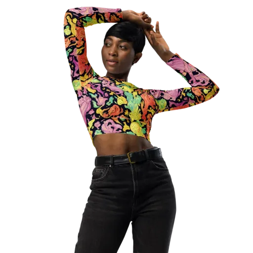 Chromatic Bloom on a Long Sleeve Crop Top