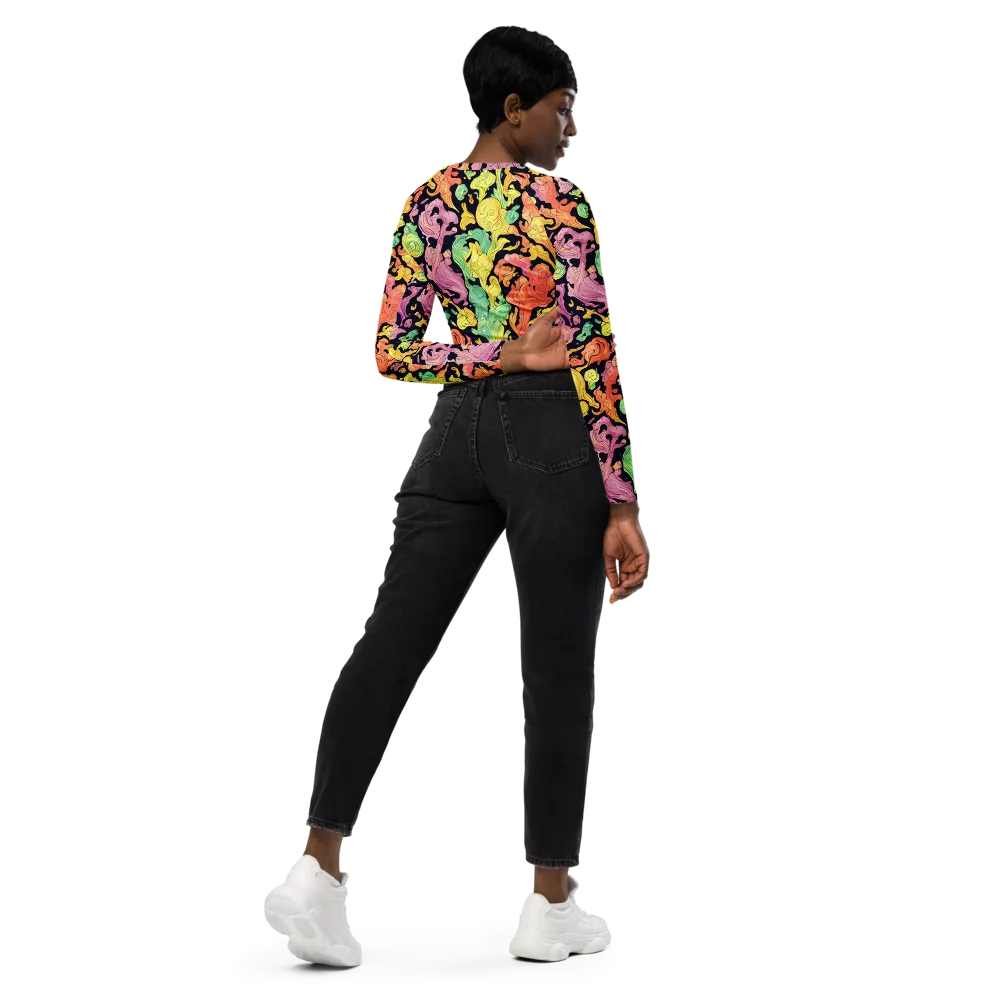 Chromatic Bloom on Long Sleeve Crop Top — Right Back