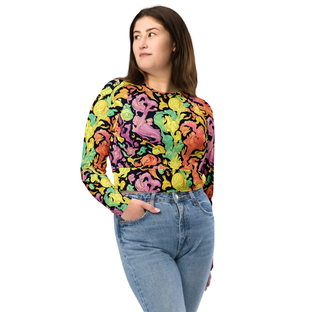 Chromatic Bloom on Long Sleeve Crop Top — Front