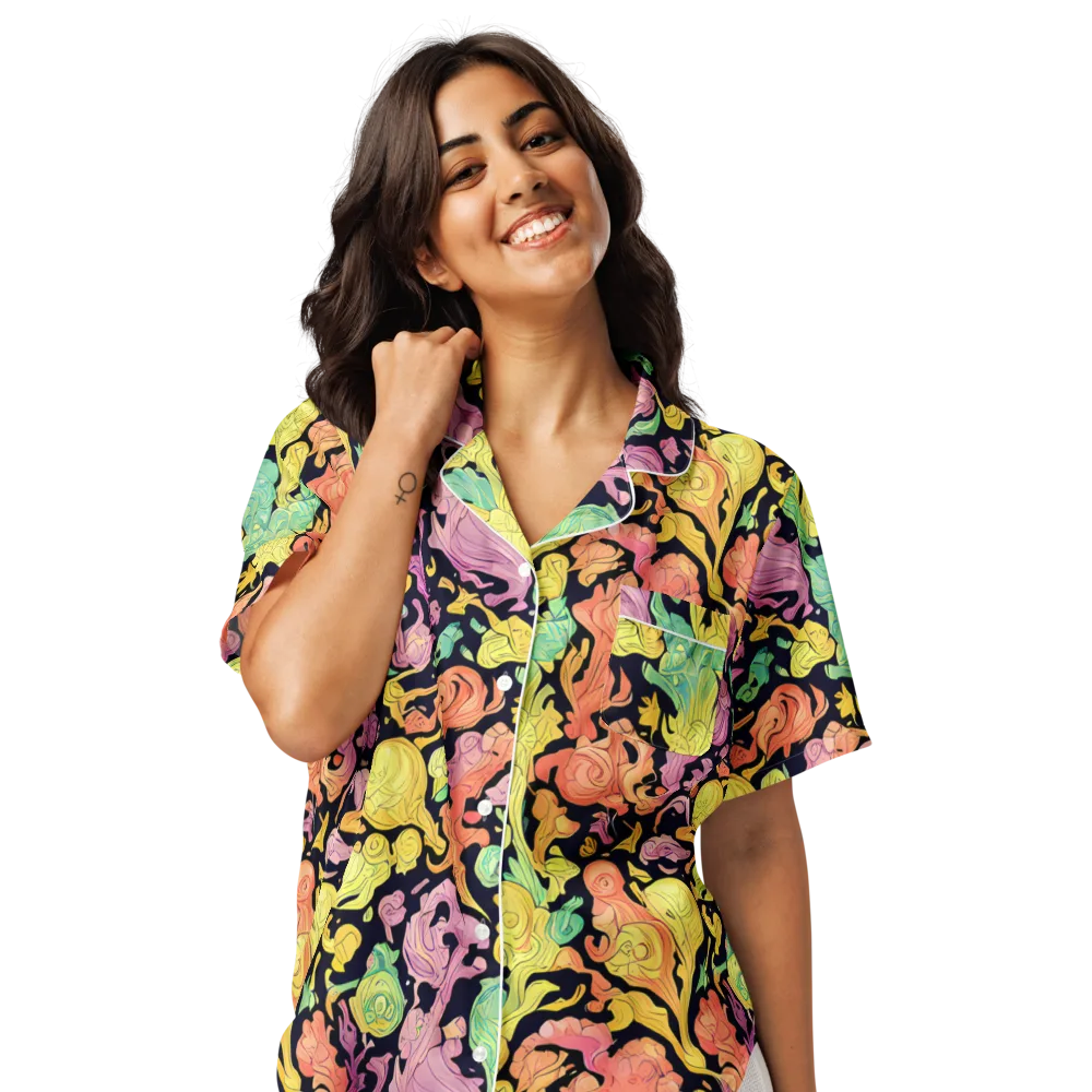 Chromatic Bloom on Women's Short Sleeve Pajama Top — Front