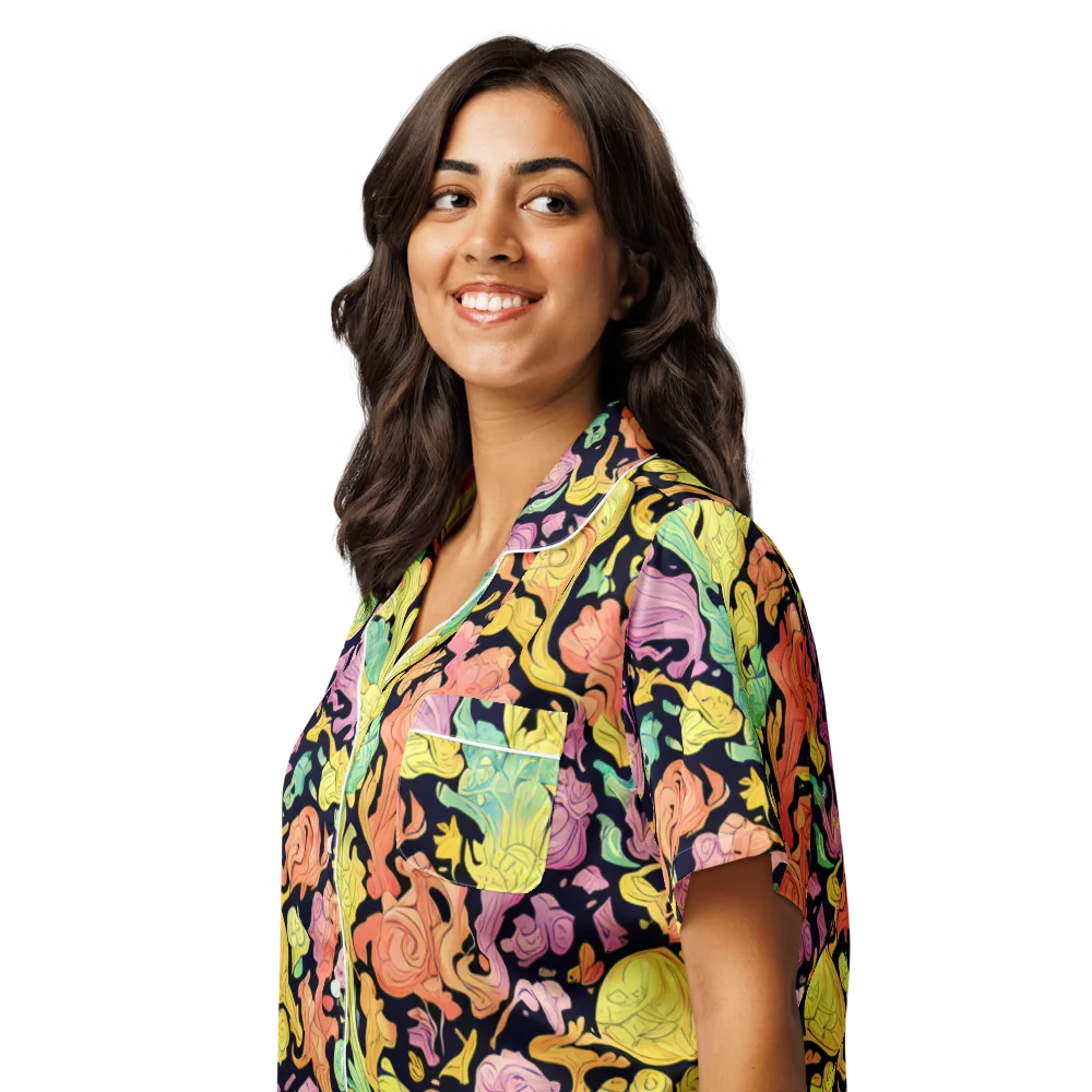 Chromatic Bloom on Women's Short Sleeve Pajama Top — Left Front