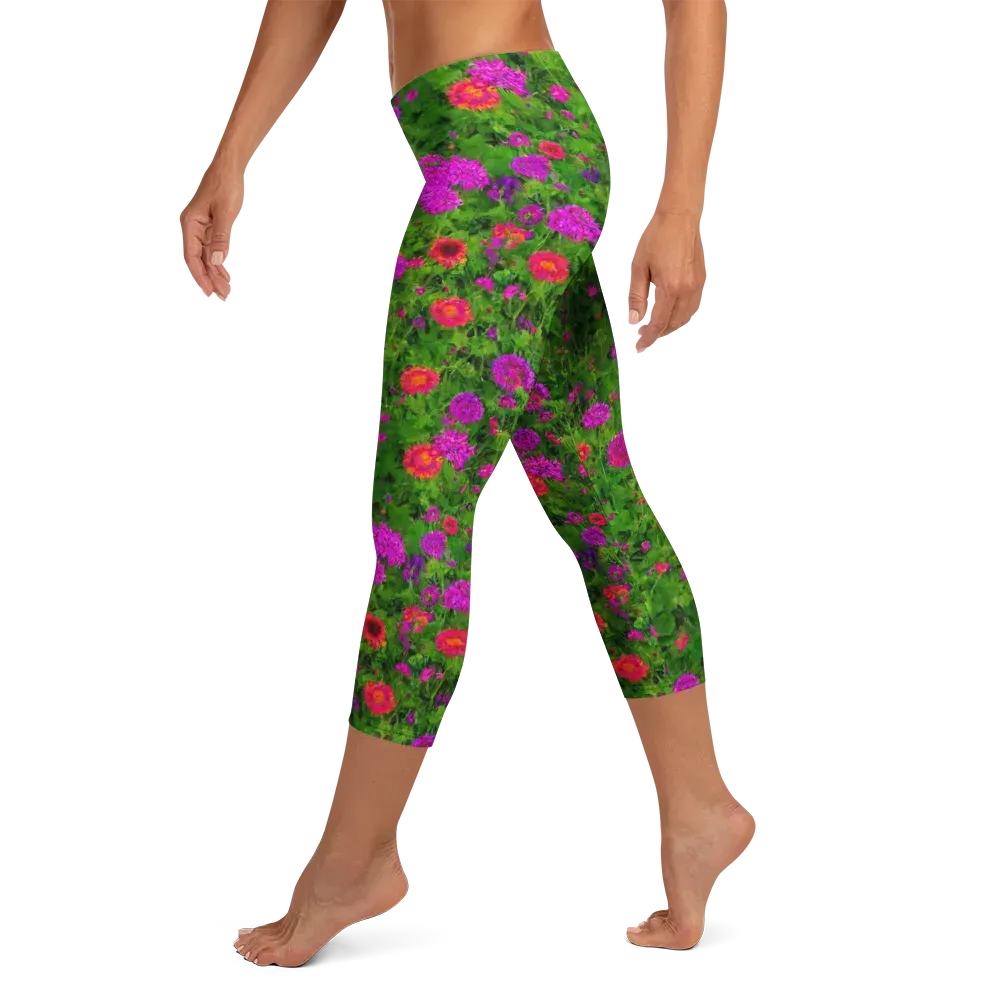 Electric Garden on Capri Leggings — Left