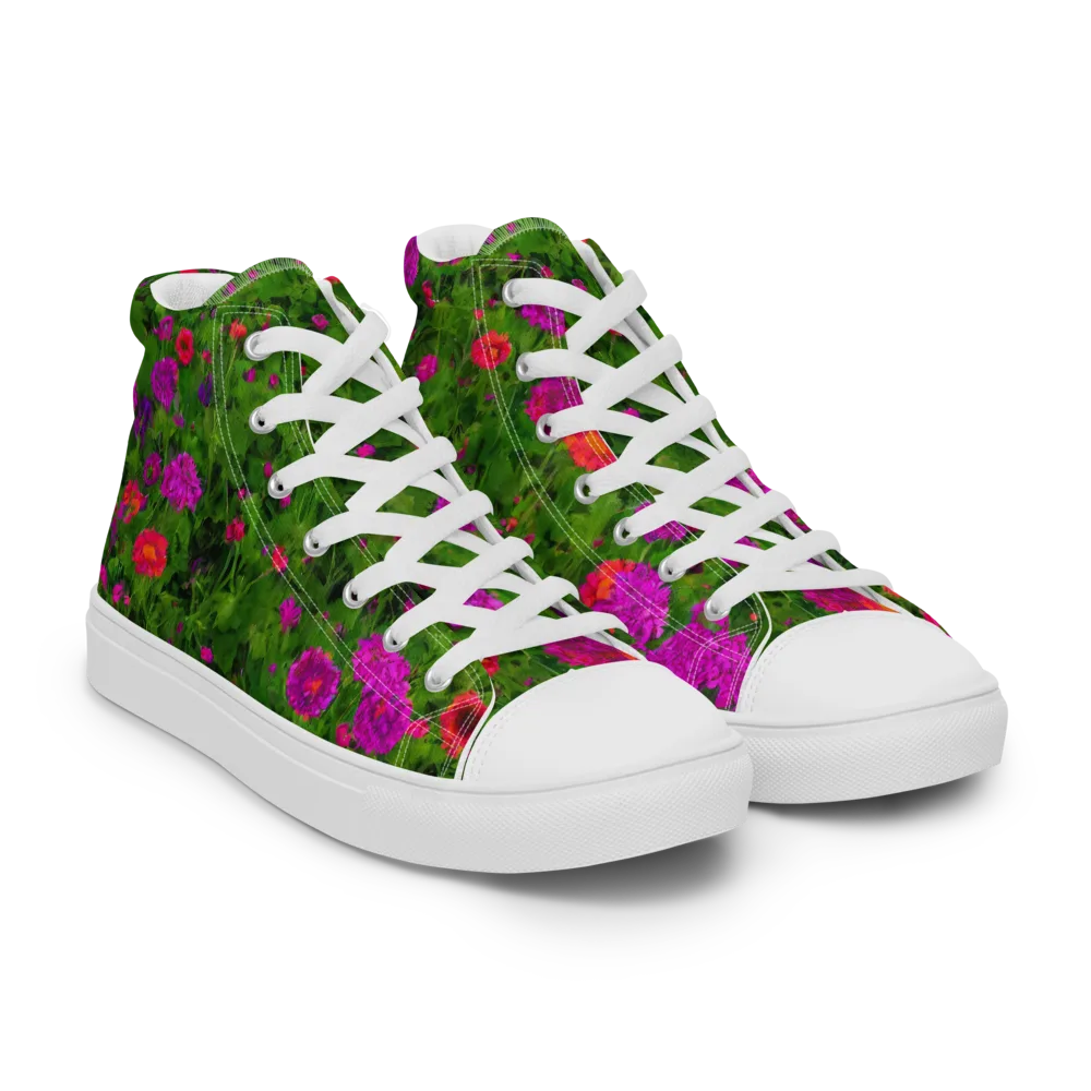 Electric Garden on Men's High Top Canvas Shoes — Right Front