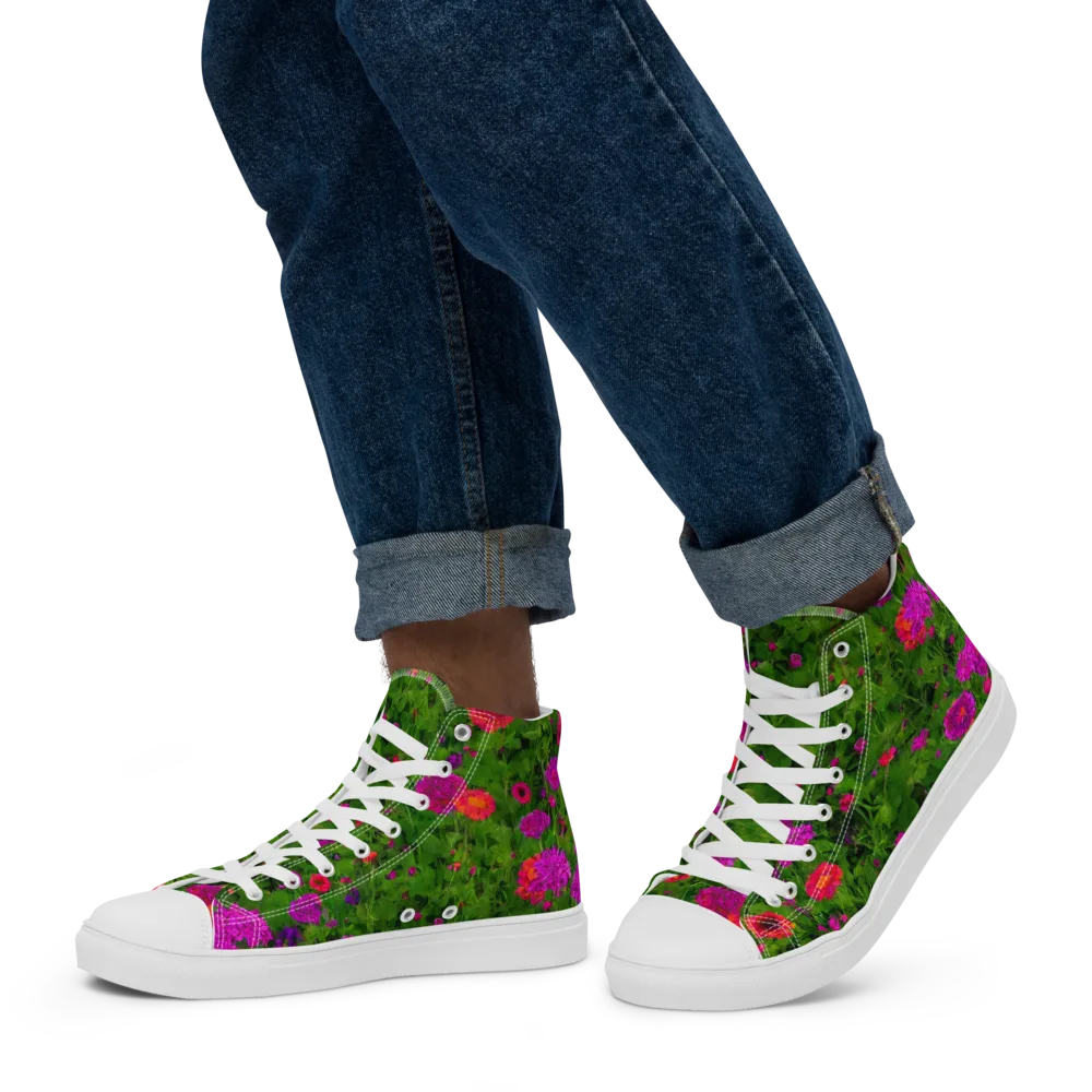 Electric Garden on Men's High Top Canvas Shoes — Left