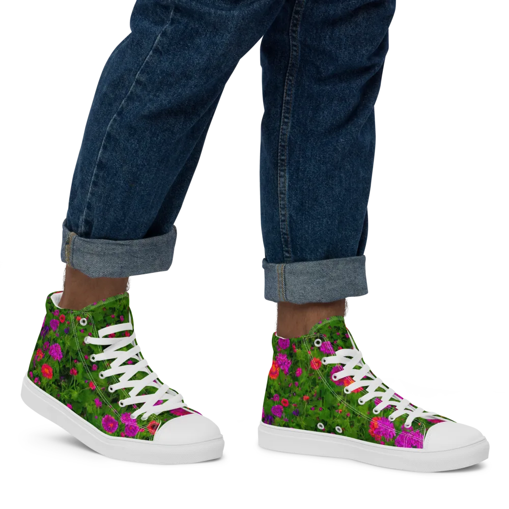 Electric Garden on Men's High Top Canvas Shoes — Right
