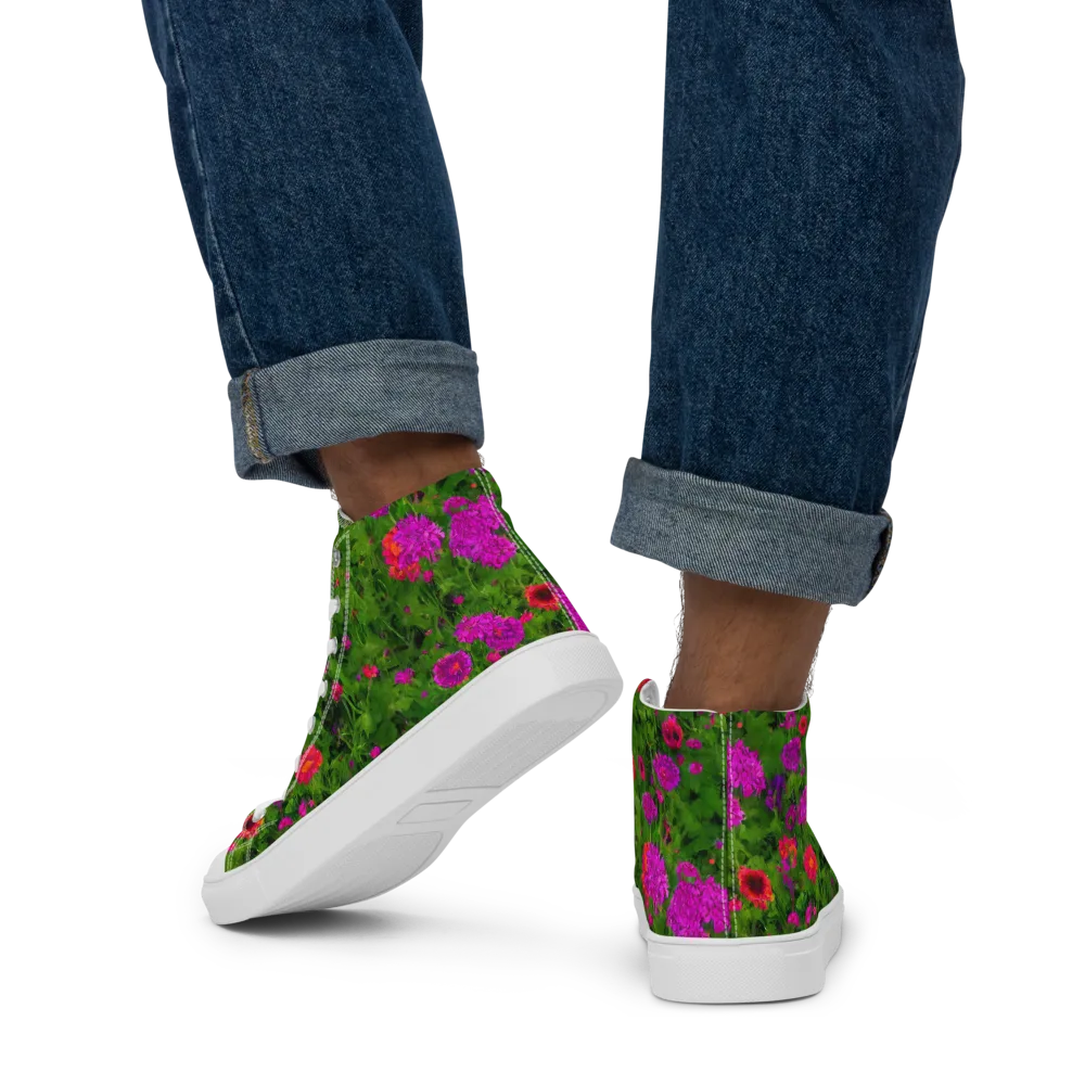 Electric Garden on Men's High Top Canvas Shoes — Back
