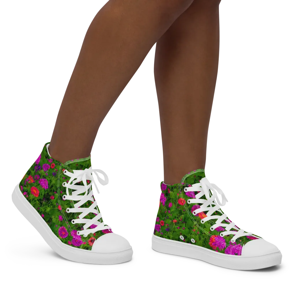 Electric Garden on Women's High Top Canvas Shoes — Right