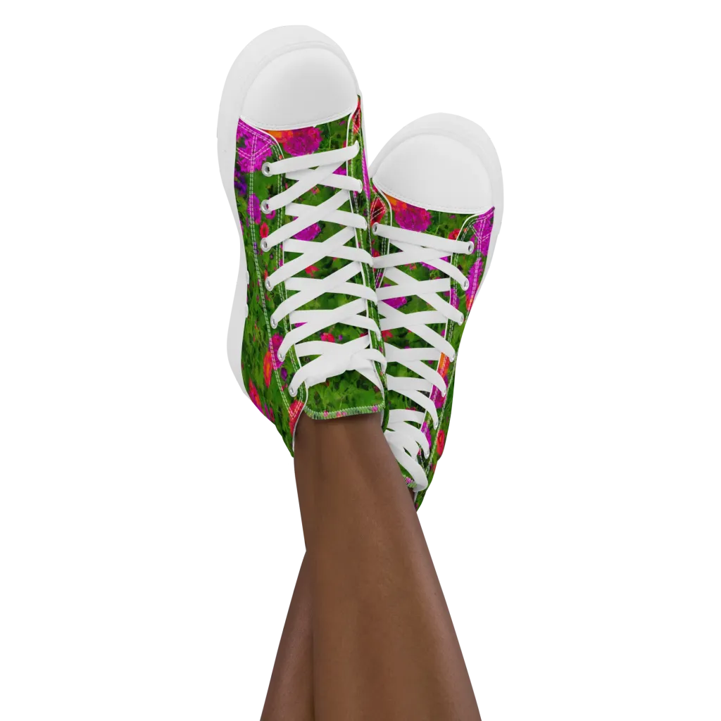 Electric Garden on Women's High Top Canvas Shoes — Front