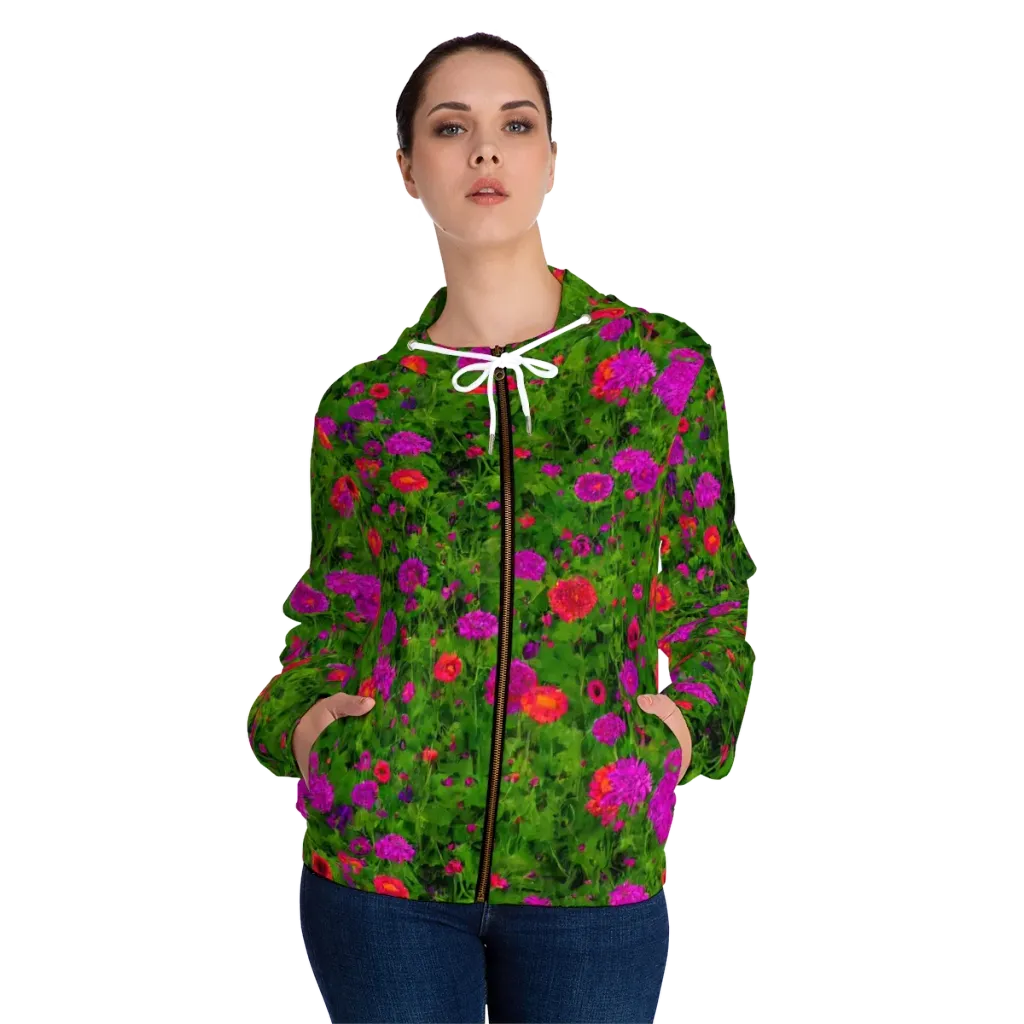 Electric Garden on Women's Full-Zip Hoodie — Front On Person