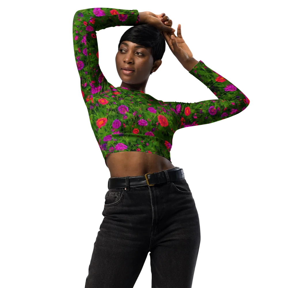 Electric Garden on Long Sleeve Crop Top — Front