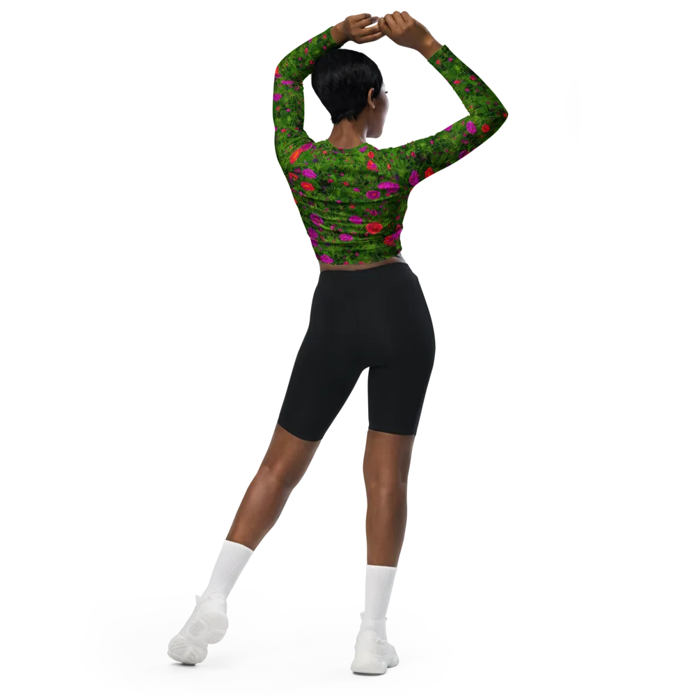 Electric Garden on Long Sleeve Crop Top — Back