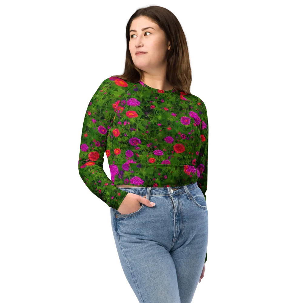 Electric Garden on Long Sleeve Crop Top — Front