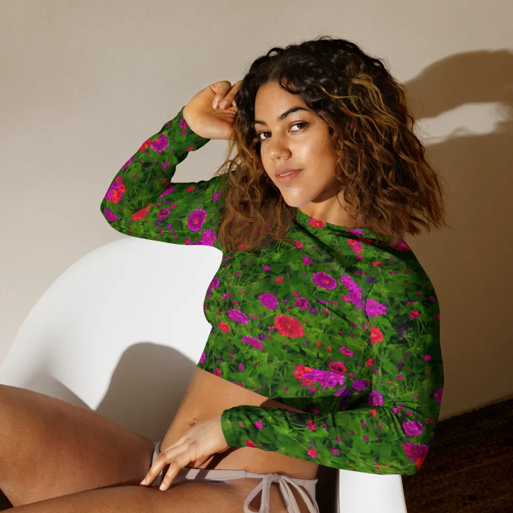 Electric Garden on Long Sleeve Crop Top — Left Front