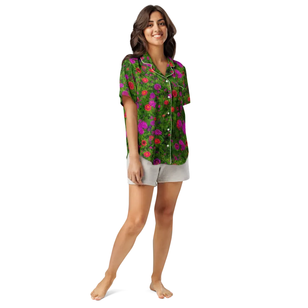Electric Garden on Women's Short Sleeve Pajama Top — Front