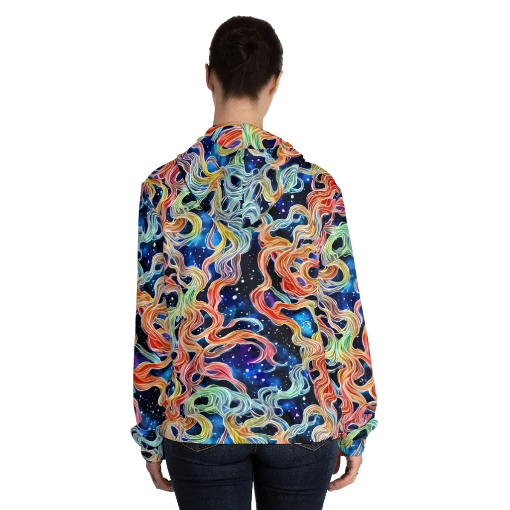 Nebula Swirl on Women's Full-Zip Hoodie — Back On Person