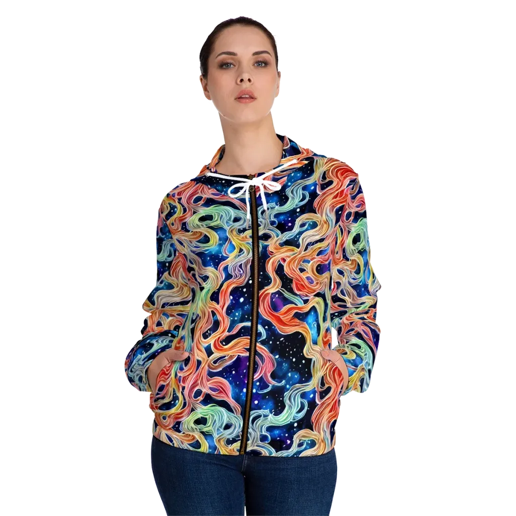 Nebula Swirl on Women's Full-Zip Hoodie — Front On Person