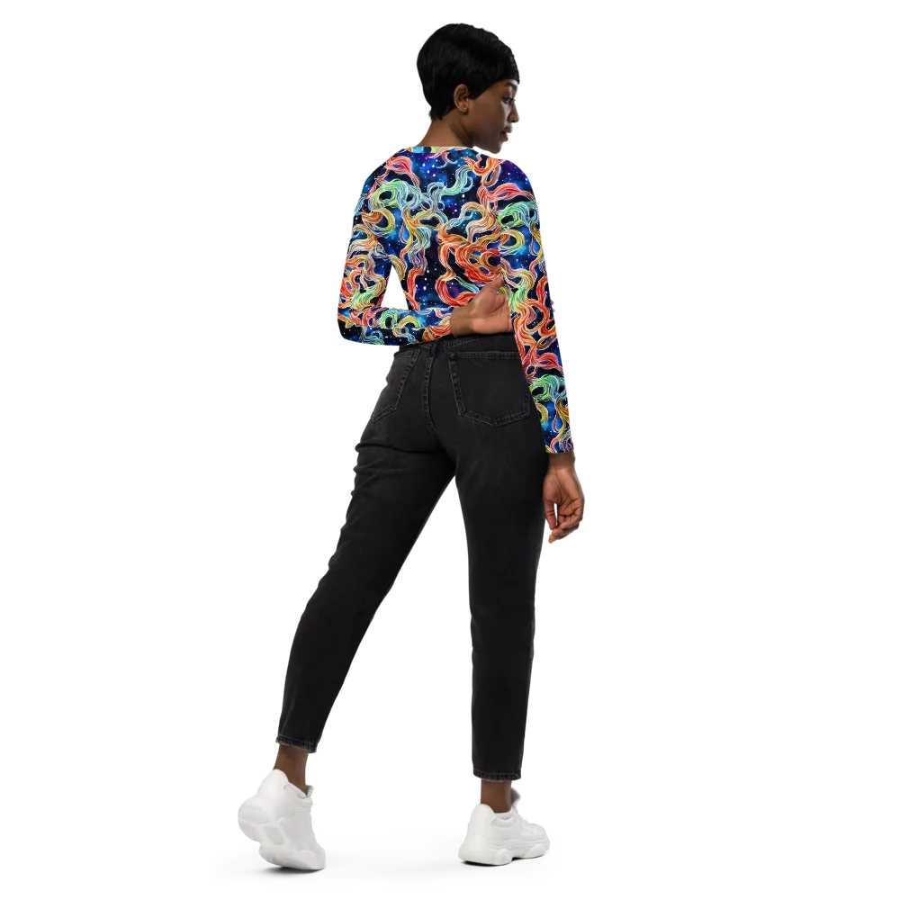 Nebula Swirl on Long Sleeve Crop Top — Right Back