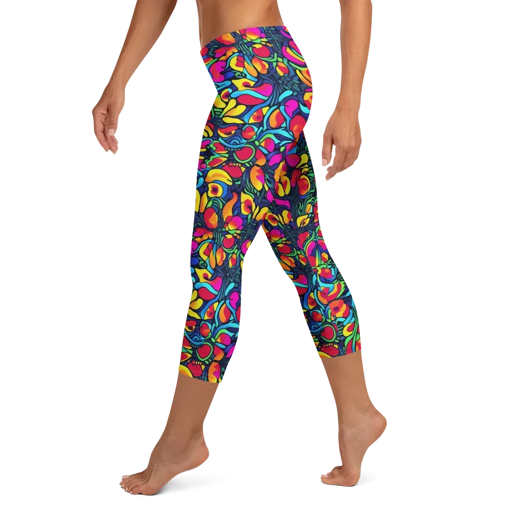 Neon Garden on Capri Leggings — Left