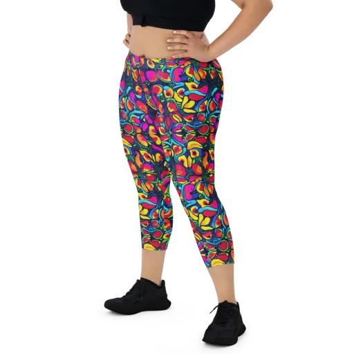 Neon Garden on a Capri Leggings