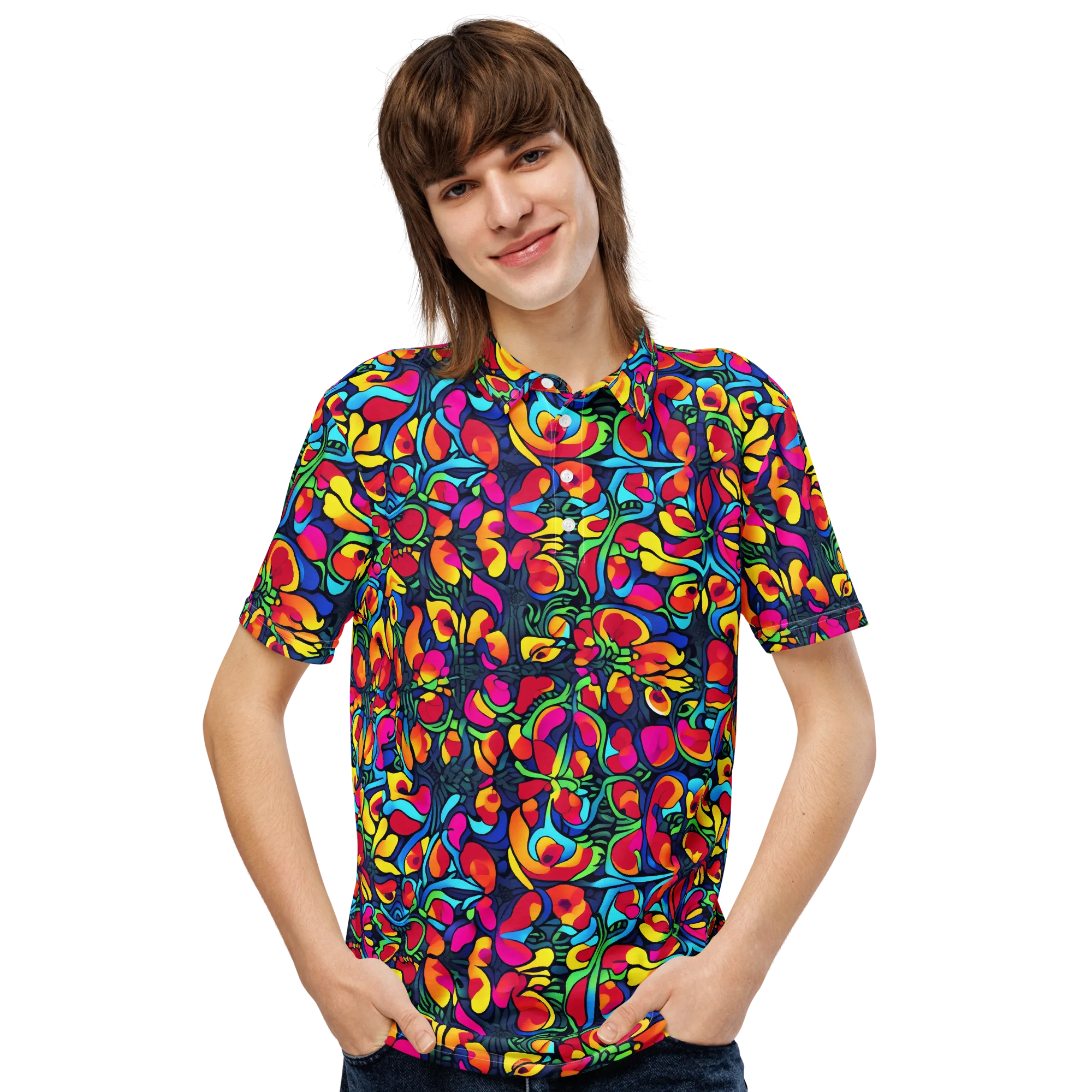Neon Garden on Men's Slim Fit Polo Shirt — Front