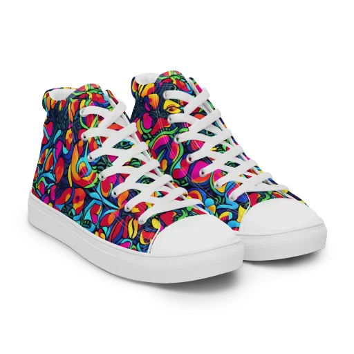 Neon Garden on a Men's High Top Canvas Shoes
