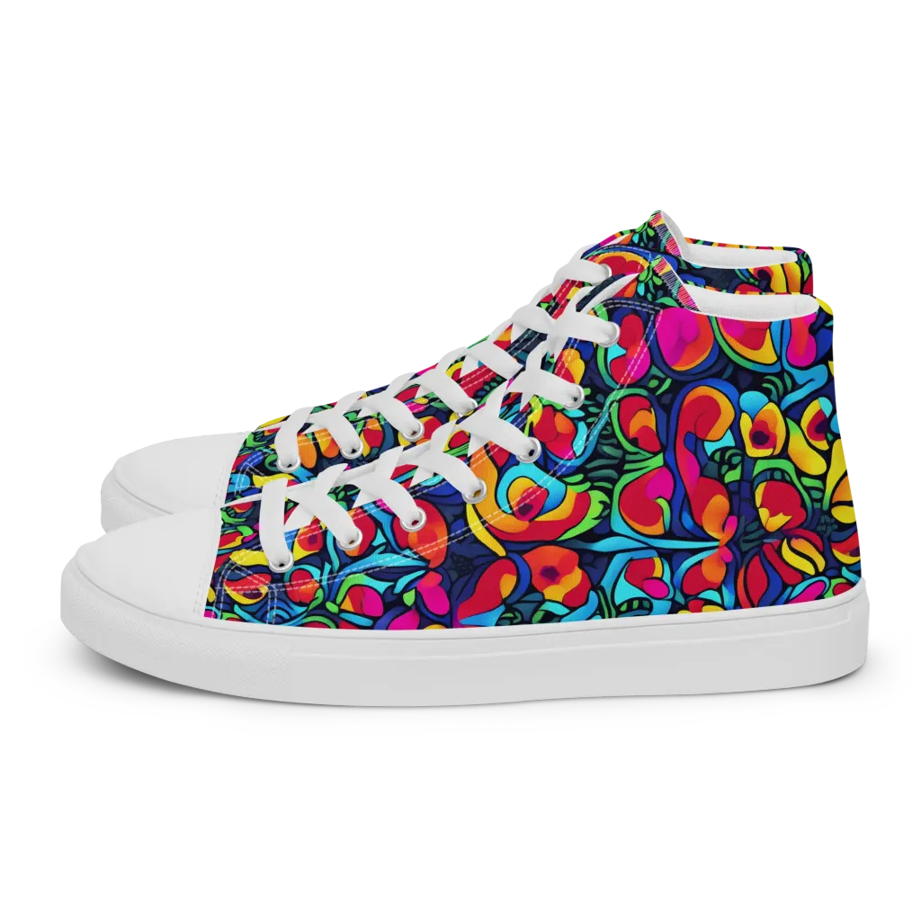 Neon Garden on Men's High Top Canvas Shoes — Left