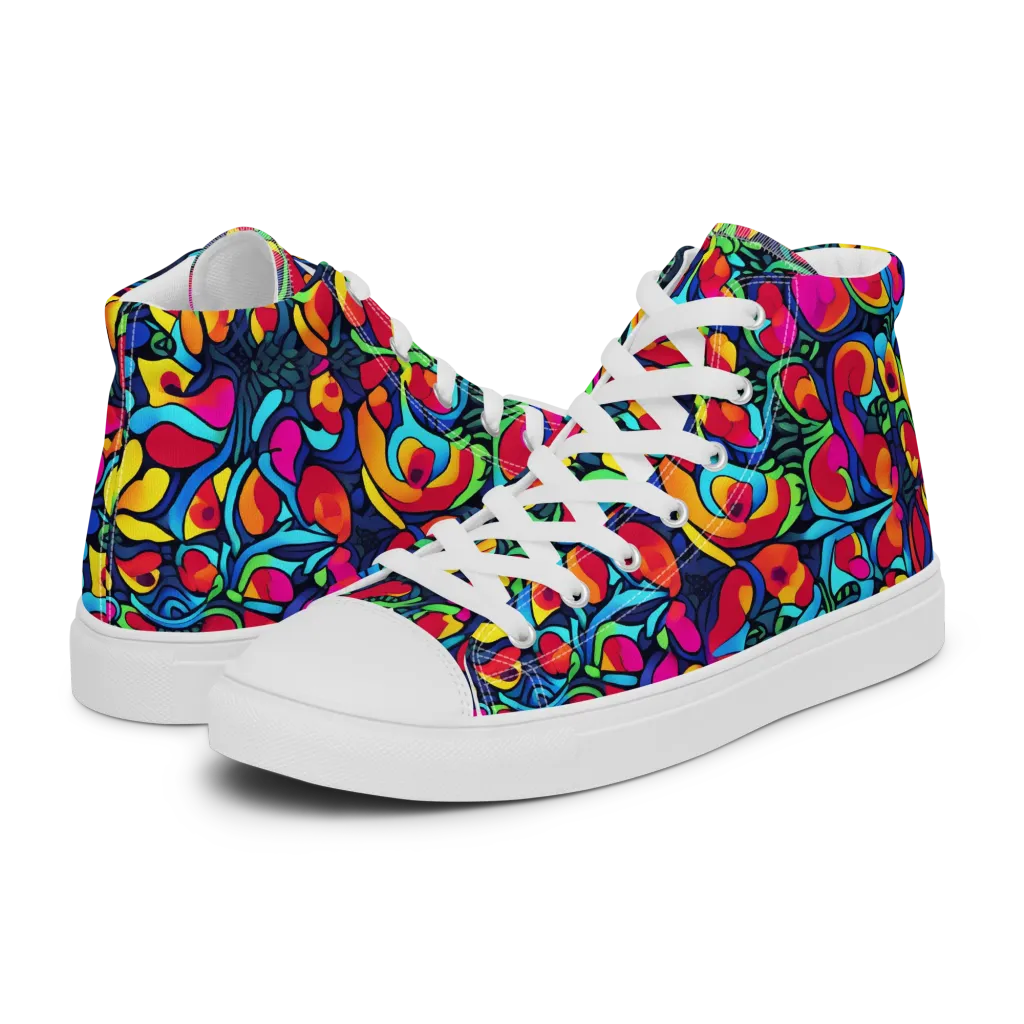 Neon Garden on Men's High Top Canvas Shoes — Left