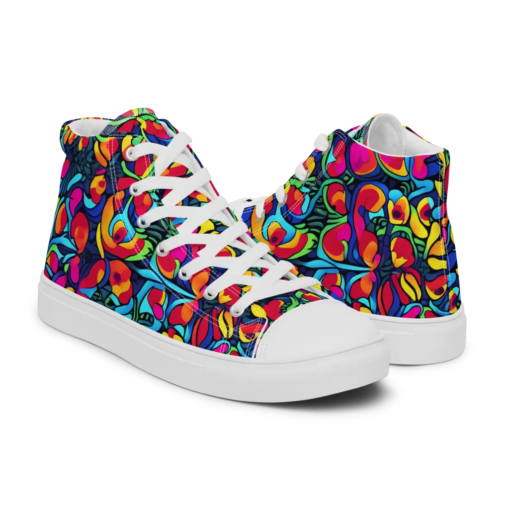 Neon Garden on Men's High Top Canvas Shoes — Right