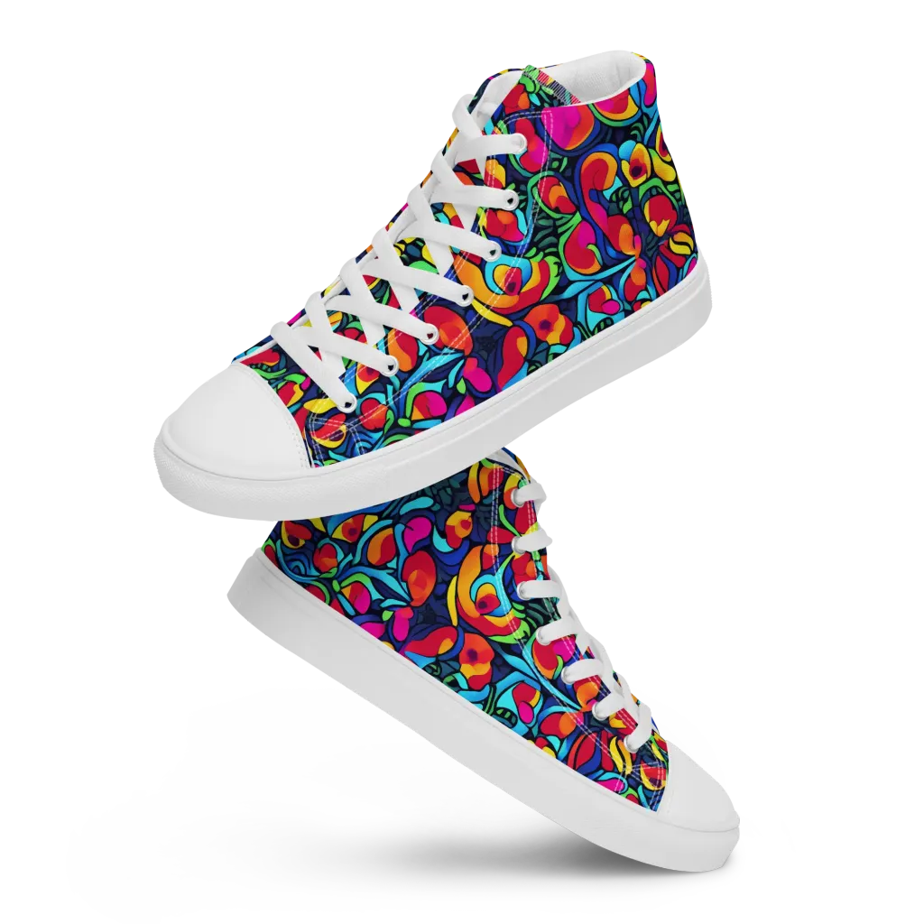 Neon Garden on Men's High Top Canvas Shoes — Front