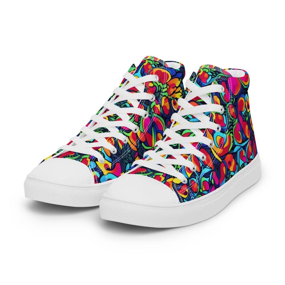 Neon Garden on Women's High Top Canvas Shoes — Left Front