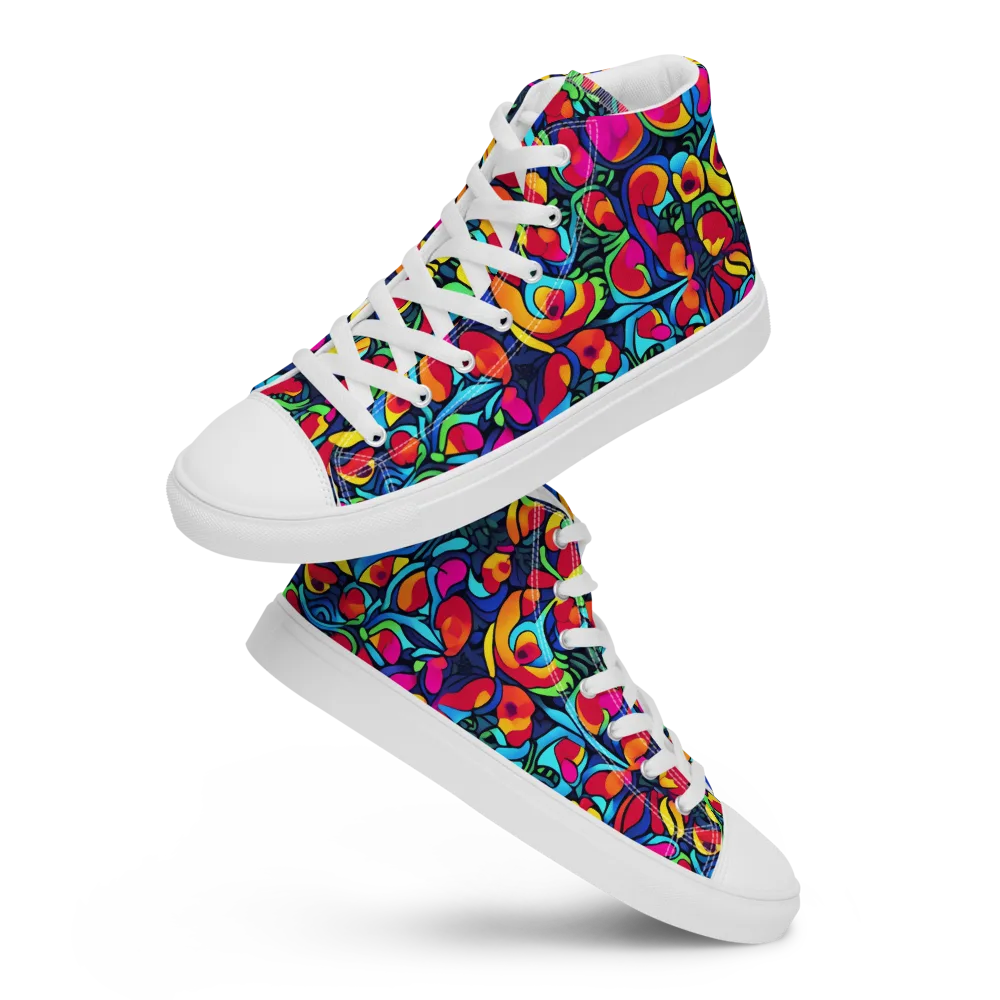 Neon Garden on Women's High Top Canvas Shoes — Front