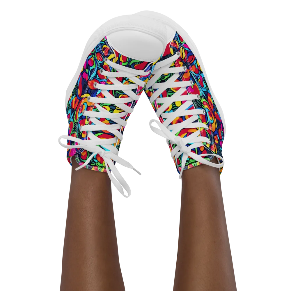 Neon Garden on Women's High Top Canvas Shoes — Front