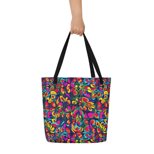 Neon Garden on a Large Tote Bag W/ Pocket