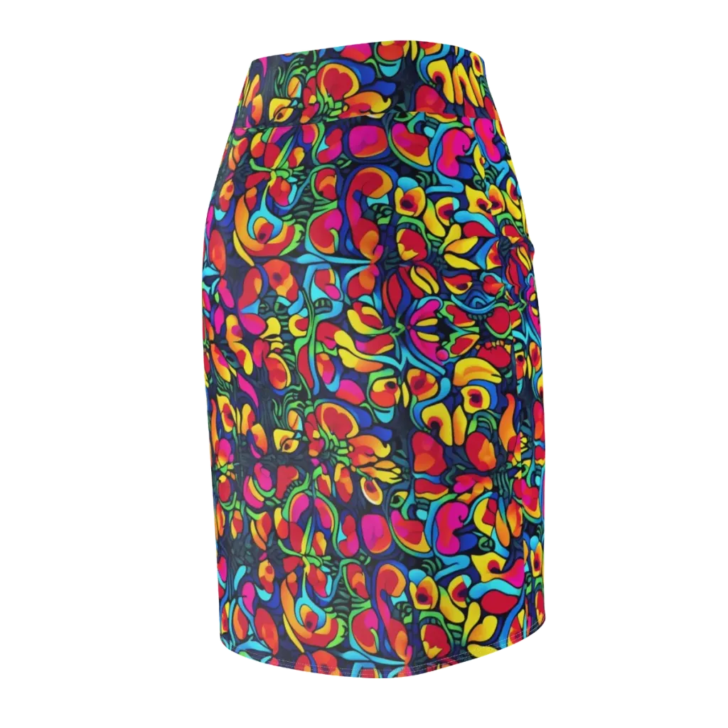 Neon Garden on Pencil Skirt — Back Side