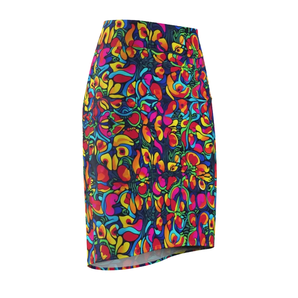 Neon Garden on Pencil Skirt — Front Side
