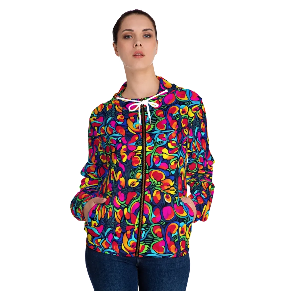 Neon Garden on Women's Full-Zip Hoodie — Front On Person