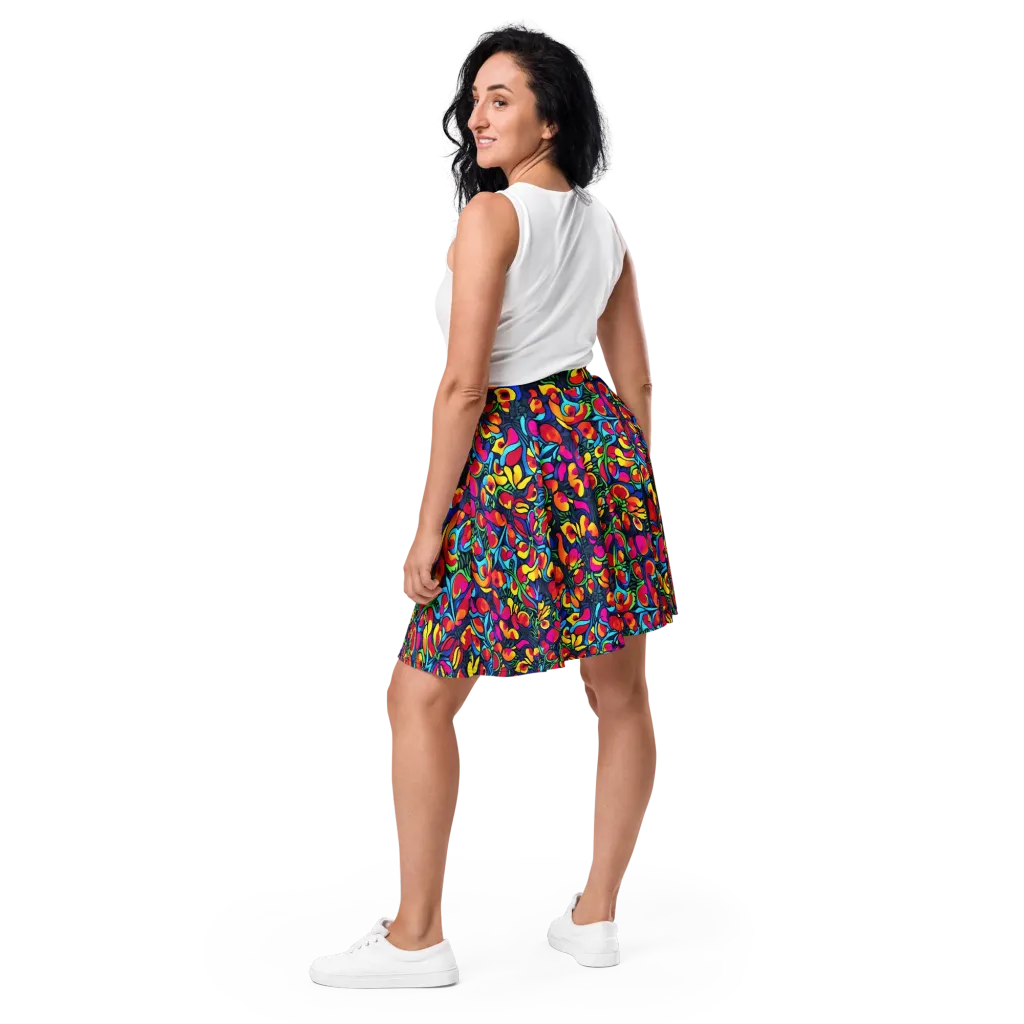 Neon Garden on Skater Skirt — Back
